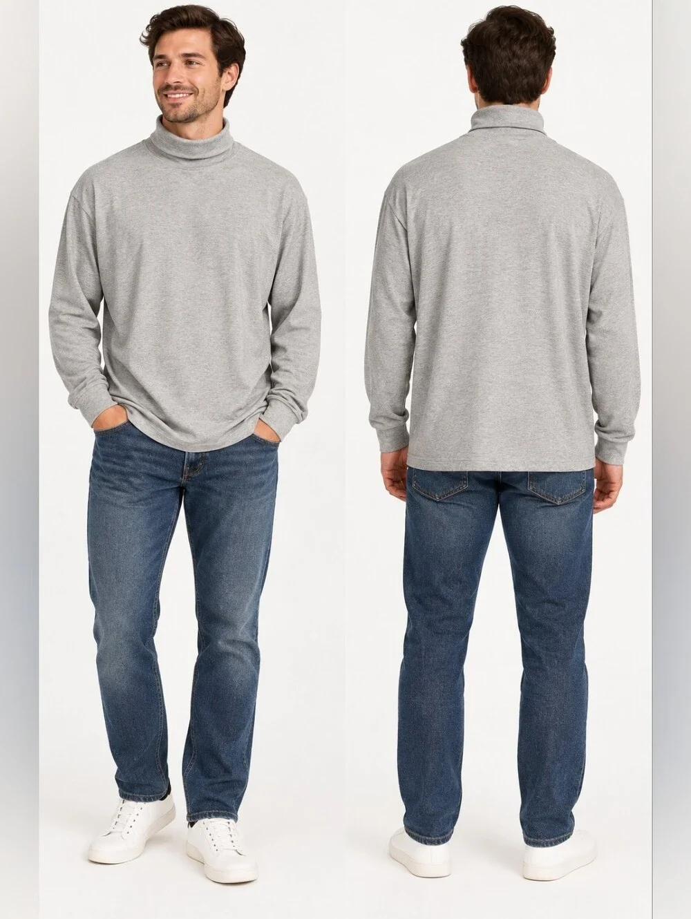 L.L. Bean Men XL Tall Carefree Unshrinkable Mockneck Turtleneck Shirt Gray